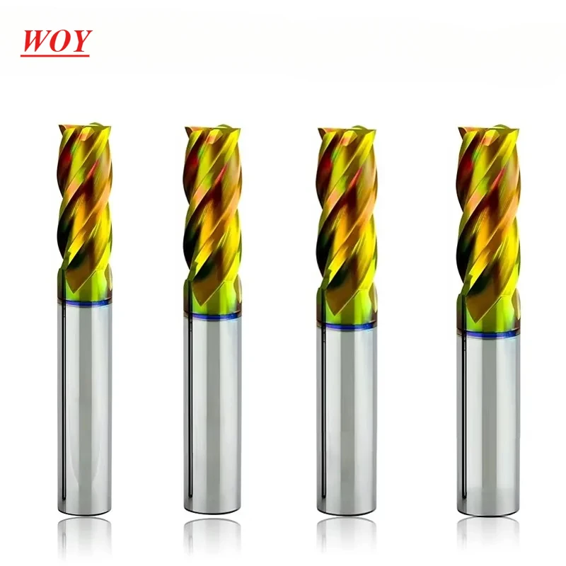 

WOY CNC Machining Tools HRC80 High Hardness Milling Cutter 4-Flute Tungsten Steel Carbide Colorful Coating Flat End Mills