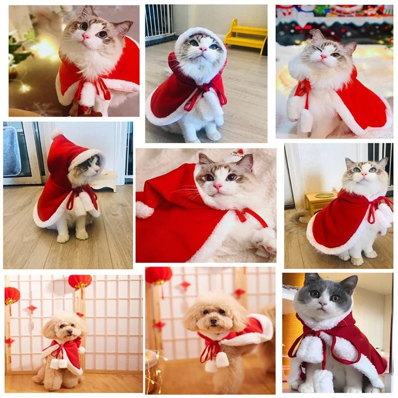 Pet Dog Cat Christmas Costumes Funny Santa Claus Costume for Dogs Cats Winter Warm Dog Cotton Clothes Funny Cute