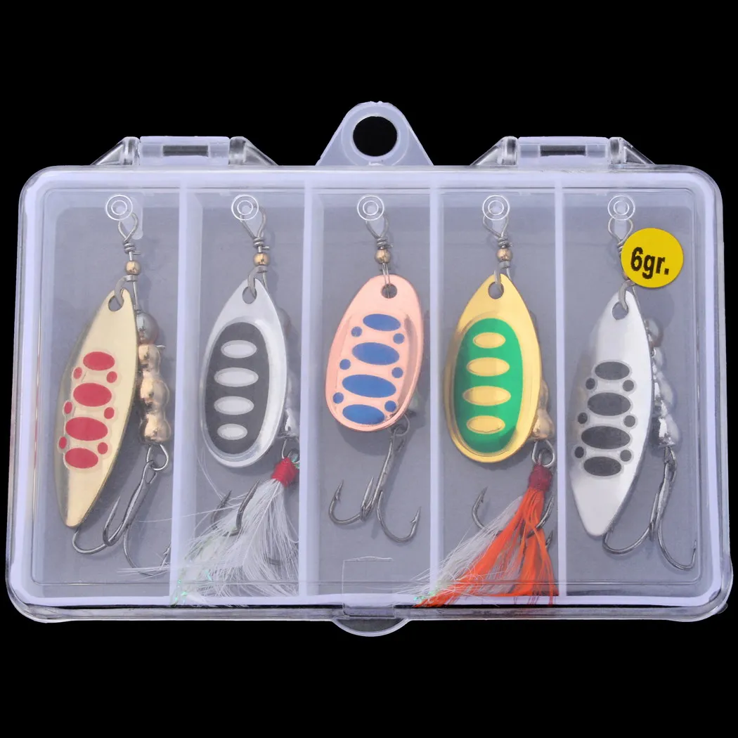 5-Piece Metal Fishing Lure Set: Spinners, Baits & Kits for Combo Lures, Bass, Trout & Salmon