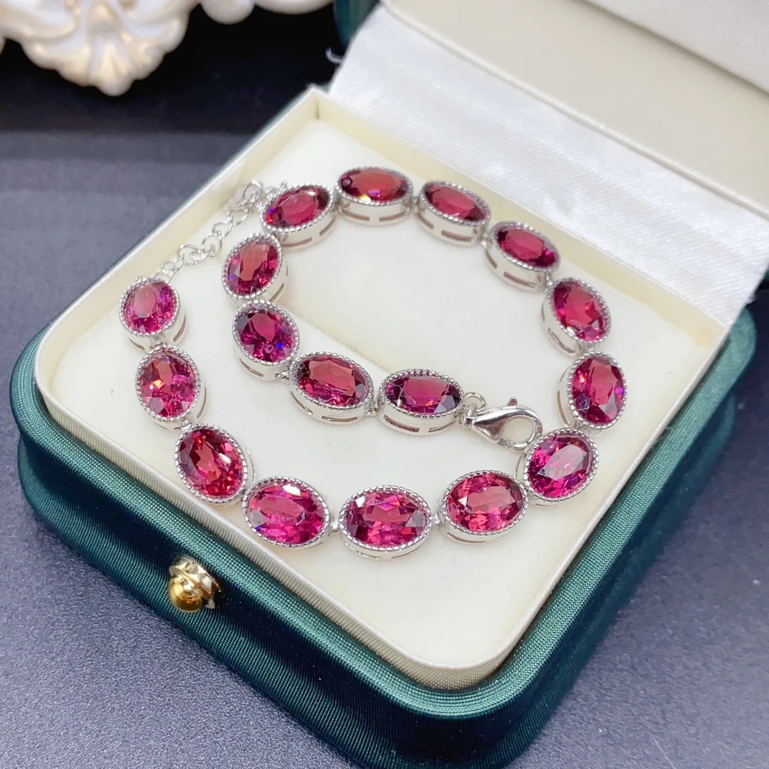 

Retro Natural Magnesium Aluminum Garnet Bracelet Lady 925 Sterling Silver Gold Plated Pave Zircon bracelet Birthday gift