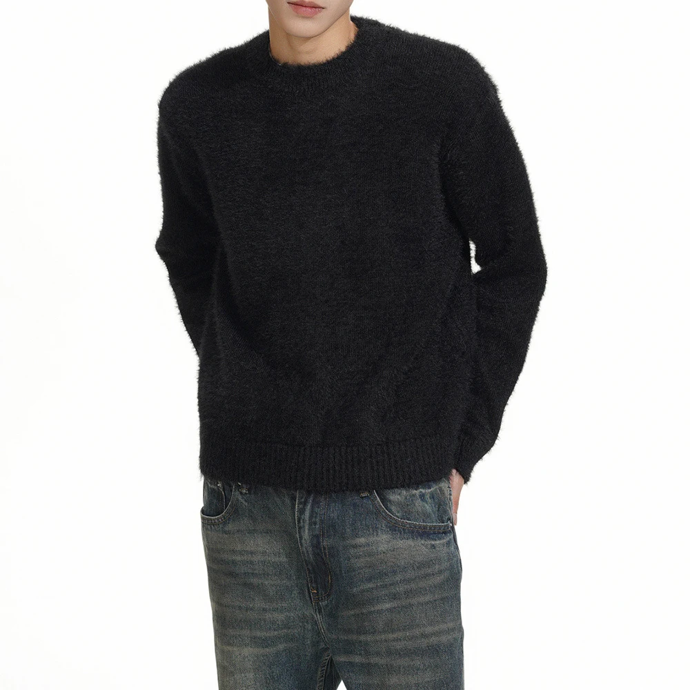 Faux Mink Plain Couple Knitwear Autumn Streetwear Fashion Youth Outdoor Warm Comfort Urban Soft City Boy Sweater 2026 Unisex