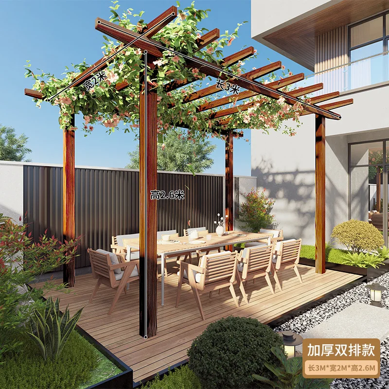 HYS outdoor floor-standing pavilion grape trellis, antique-style wooden courtyard corridor rack, gardening garden sunshade