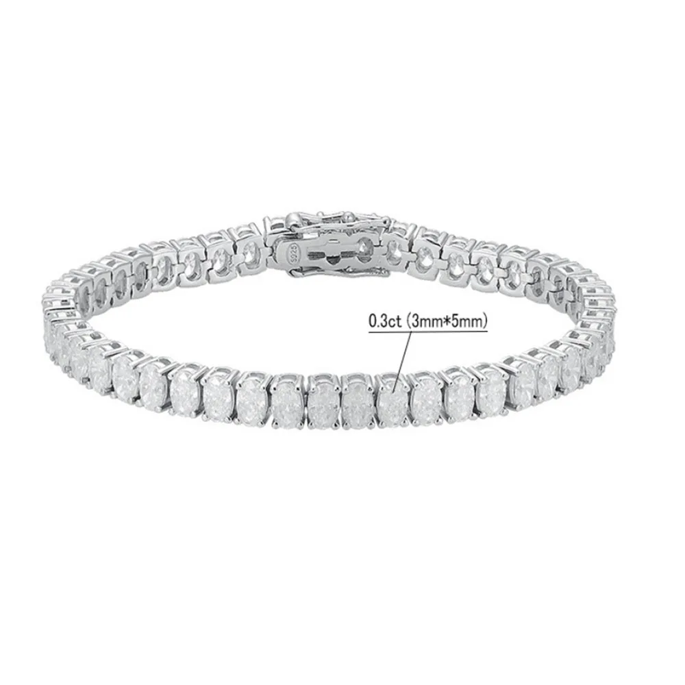 3x5mm D Color Moissanite Tennis Bracelet 925 Sterling Silver Plated White Gold Bracelet for Women Man Sparkling Party Jewelry