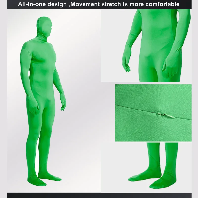 All-in-one Green Screen Body Suit Men Full Body Green/Bule Color Chromakey Jumpsuits for Photo Video Invisible Effect 170 180cm