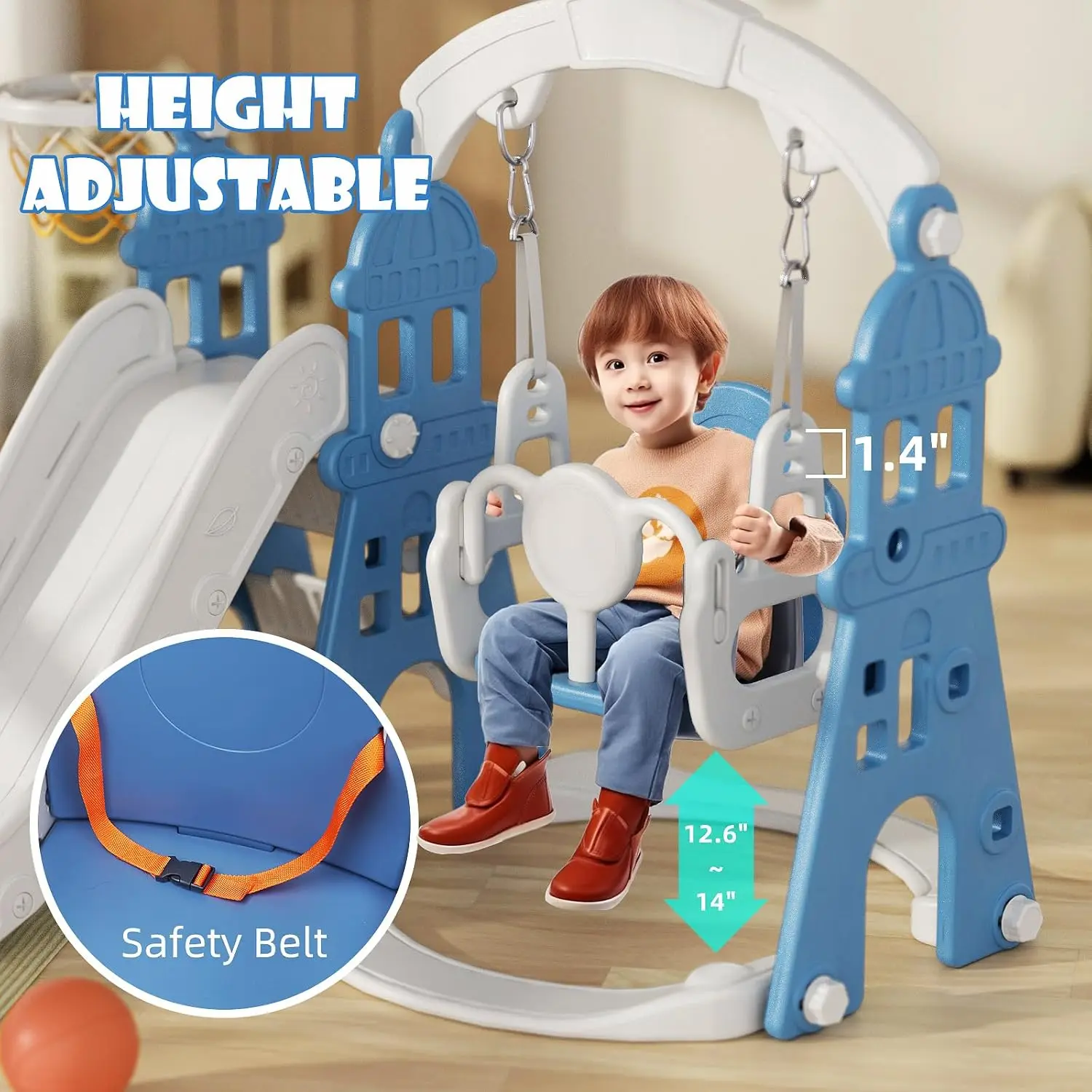 Set di scivolo e altalena per bambini 6 in 1, scivolo per bambini di età superiore ai più piccoli, set da gioco per bambini all'aperto con canestro da basket, struttura da calcio