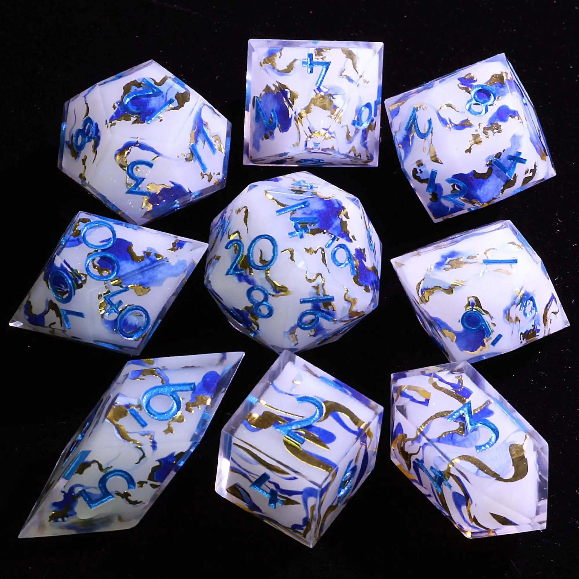 

9 Polyhedral Resin D and D Dice Set Celestial Ribbon Decree