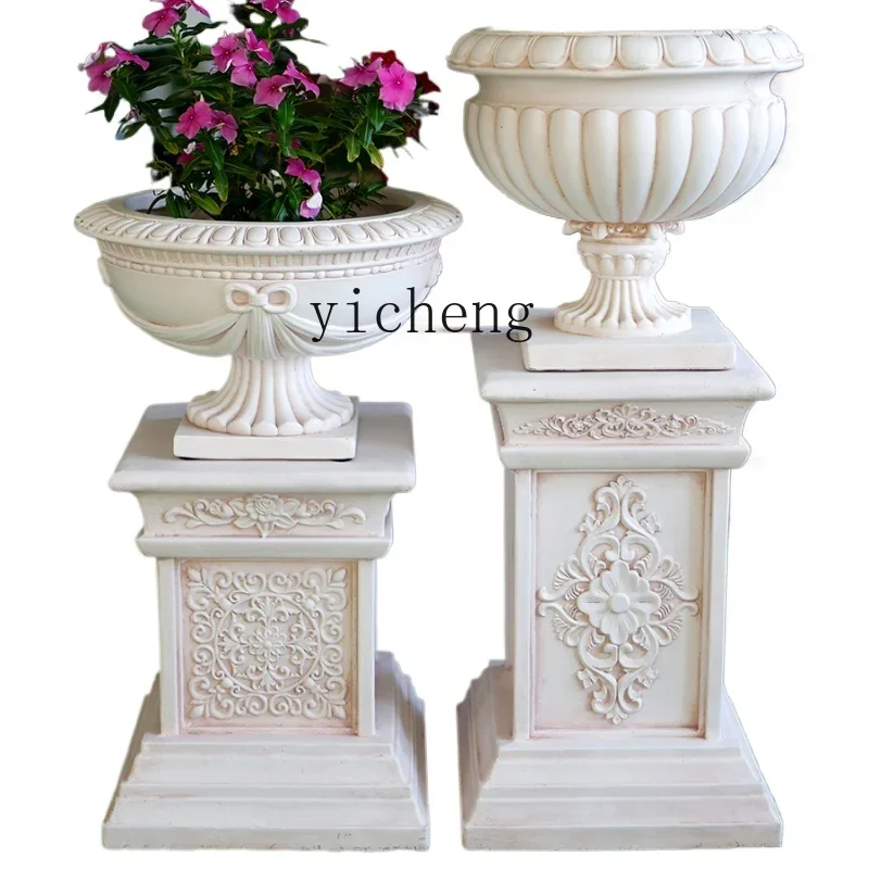 

ZF Roman Pot Tall Garden Court Balcony Villa Base Pillar King Size Flower Pot