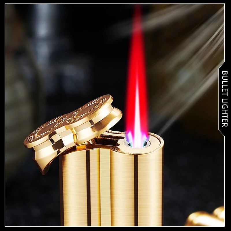 Novel Twin Bullet Shaped Lighter Red Flame Inflatable Windproof Metal Cigarette Lighters & Smoking Accessories Ignite Cigar