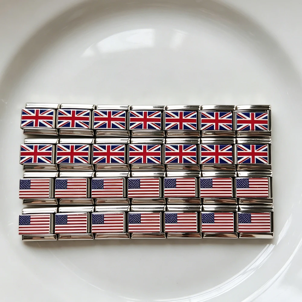 Different Countries World National Flags Bracelet Module Italian Bracelet Charm Links Fit 9mm Stainless Steel DIY Jewelry Gift