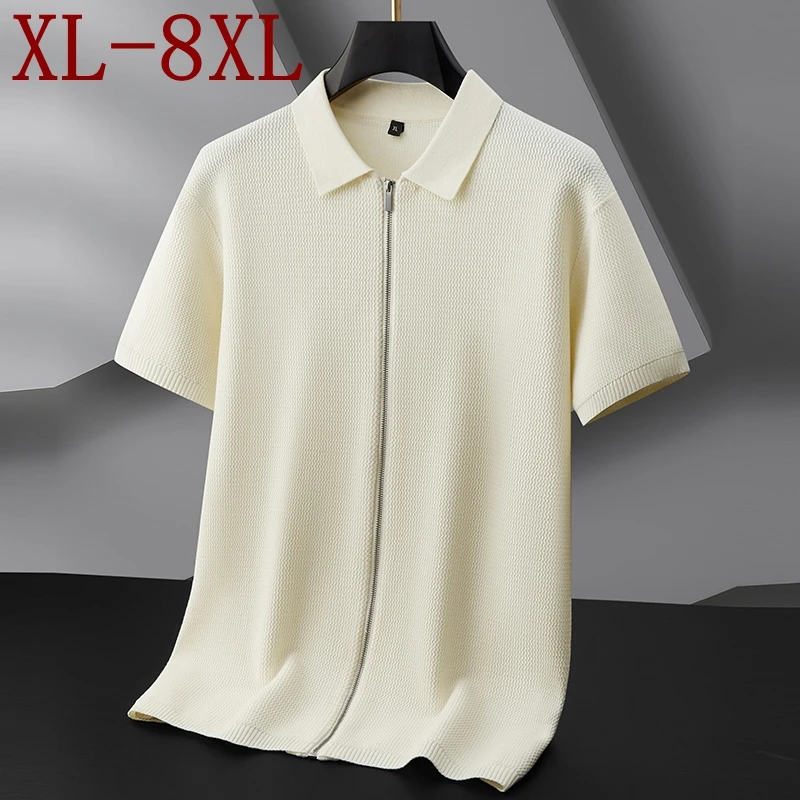 

8XL 7XL 6XL Cardigan Men 2025 New Autumn Short Sleeve Zipper Sweater Man High End Knitted Sweatercoat Casual Cardigan Masculino