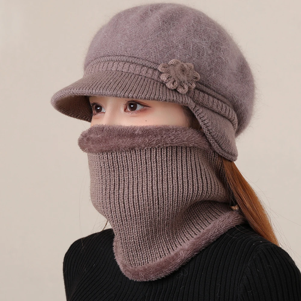 جديد امرأة الشتاء قبعة سدادات حماية الأذن بدلة دافئة أفخم الفراء اصطف قبعة تدفئة للإناث عادية الأرنب الفراء مزيج محبوك قبعة
