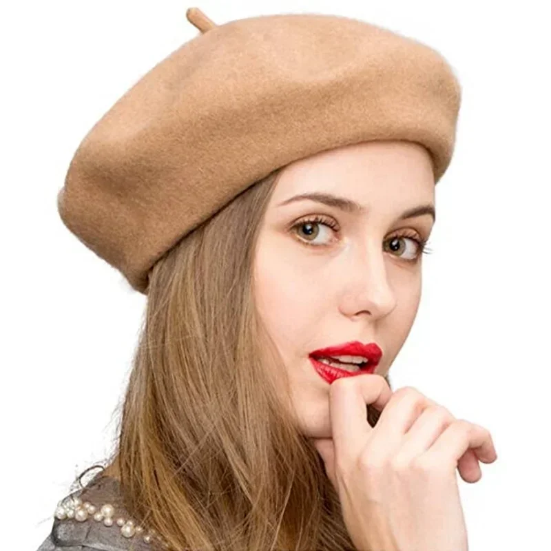 Women Girl Beret French Artist Warm Wool Winter Beanie Hat Cap Vintage Plain Beret Hats Solid Color Elegant Lady Winter Caps