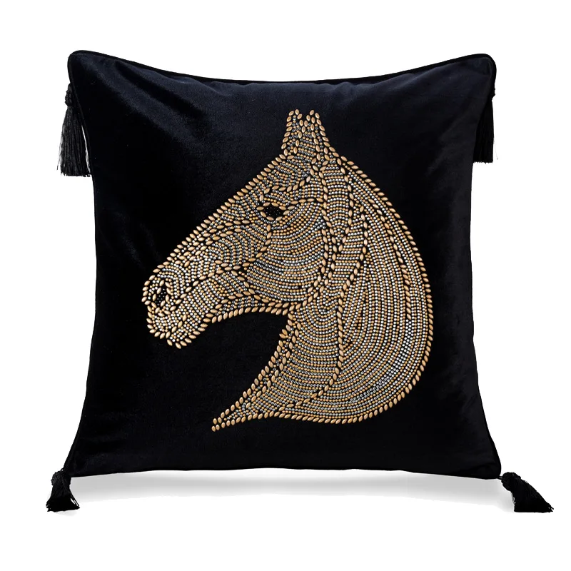 

Beaded Horse Head Cushion Cover, Velvet Pillow Case with Tassels, Sofa Decoration, Home Decor, Fashion, 2024, 45x45cm