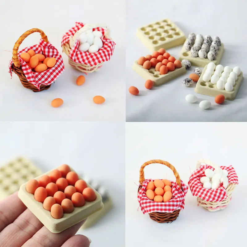 Miniature Food Toys Mini Egg with Trays Or Basket Model For Barbie OB11 Doll 1/12 Dollhouse Kitchen Accessoire Kids Pretend Play