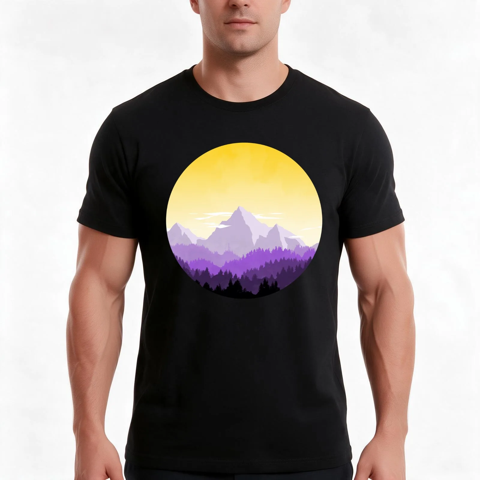 Enby Range Circle (Subtle Non-Binary Flag Landscape) T-Shirt, Summer Casual Cotton Tee, Oversized Streetwear Tops, 100% Cotton
