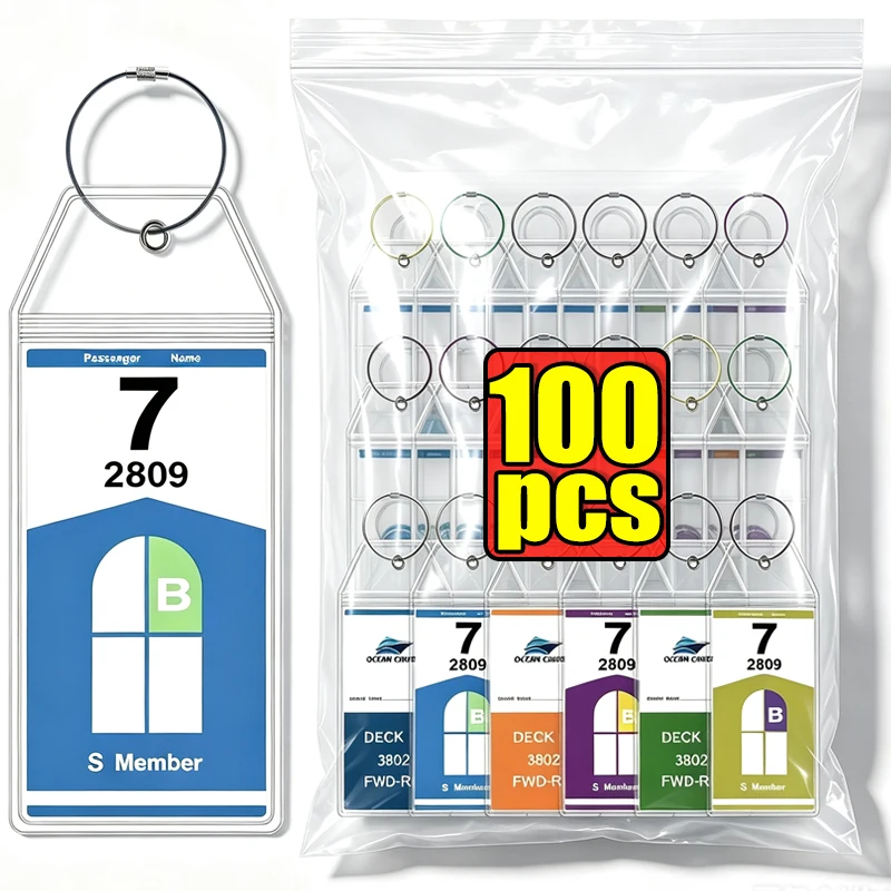 Thick PVC Plastic Cruise Luggage Tag Holder Waterproof Zip Seal with Stainless Steel Loops for Royal Caribbean Cruise Travel