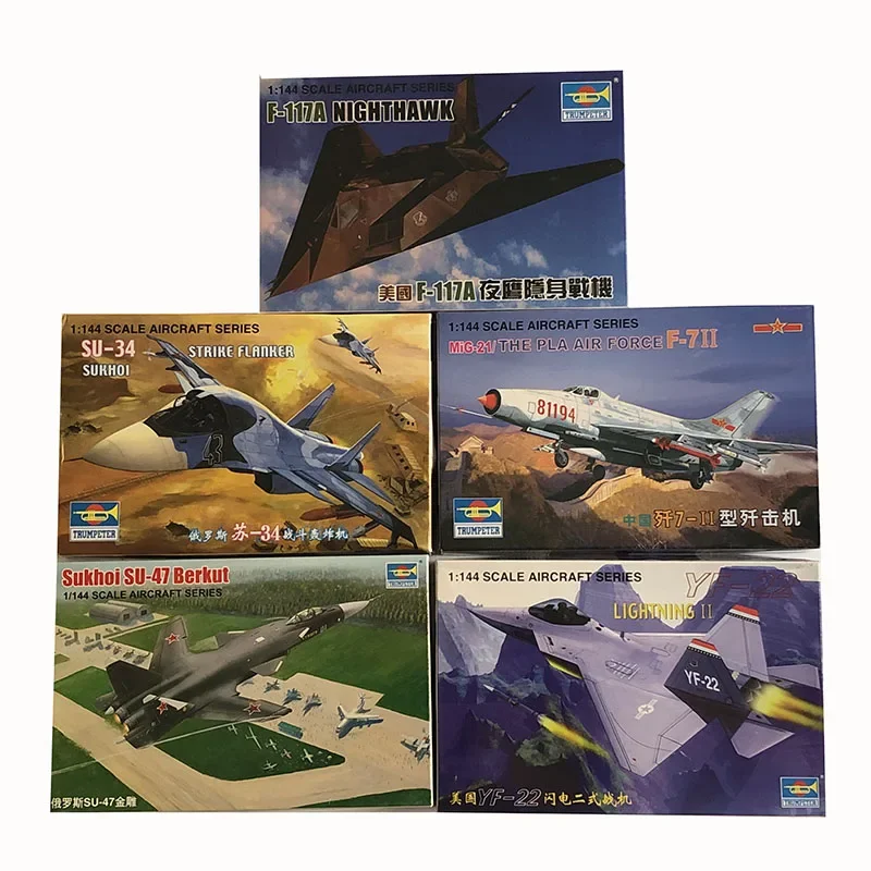 1/144 Russia SU-47 SU-34 USA F117A YF-22 Trumpeter Plastic Assemble Fighter Model Mini Military Aircraft Kit Sand Table Toy