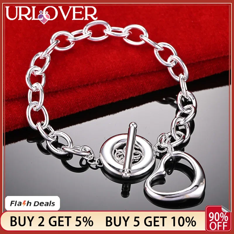 

URLOVER 925 Sterling Silver Hollow Heart Pendant Bracelets For Woman Hand Chain Wedding Party Birthday Fashion Jewelry