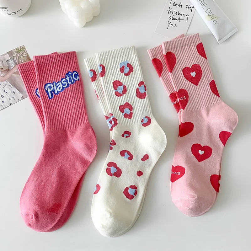 Spring Summer Pink Love Cute Socks Cotton Ins Fashion Sports Kawaii Socks Harajuku Lette Designer Socks