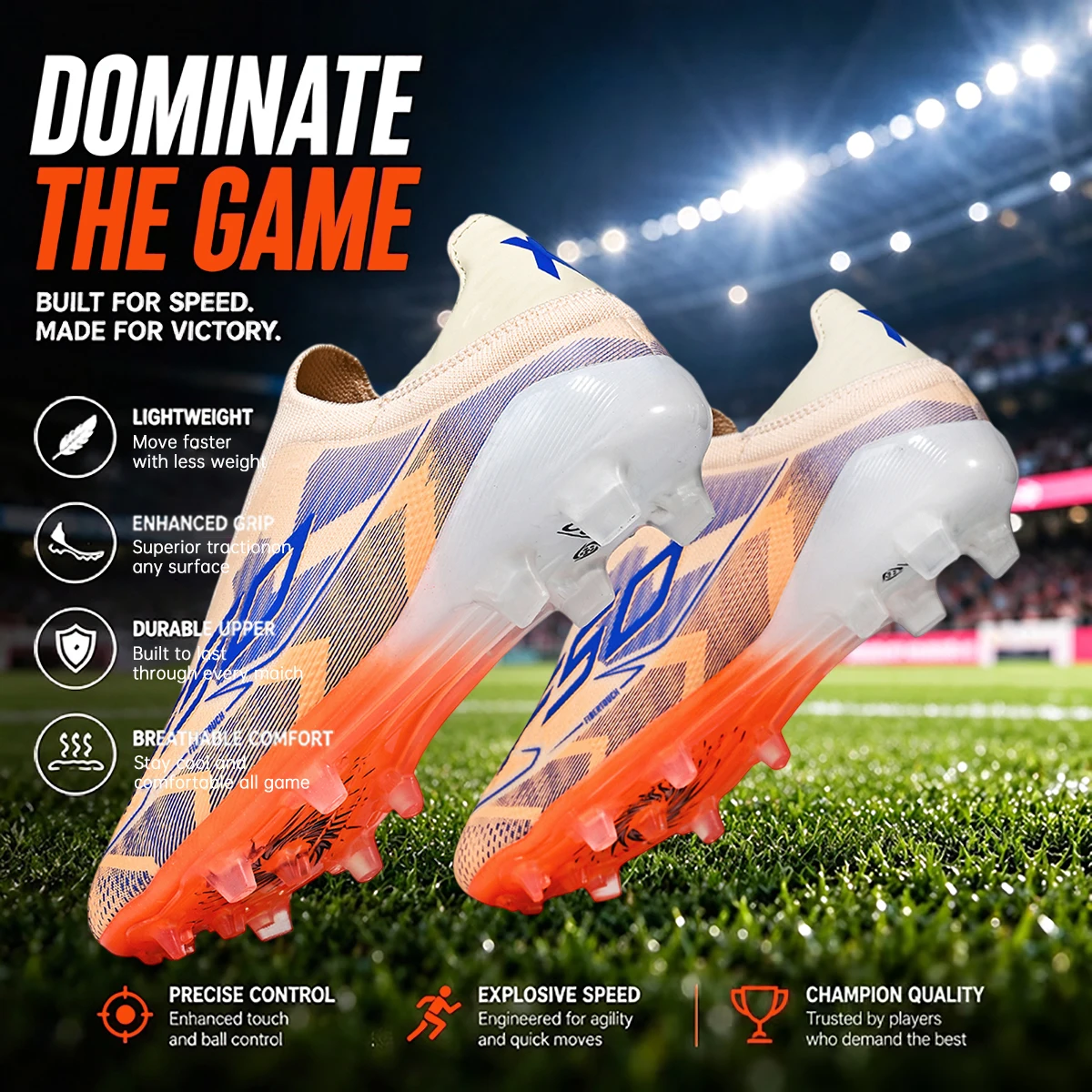 Unisex AG FG Football Shoes Durable Non Slip Studs Lightweight Soccer Cleats for Adult Players Outdoor Lawn Football Activities