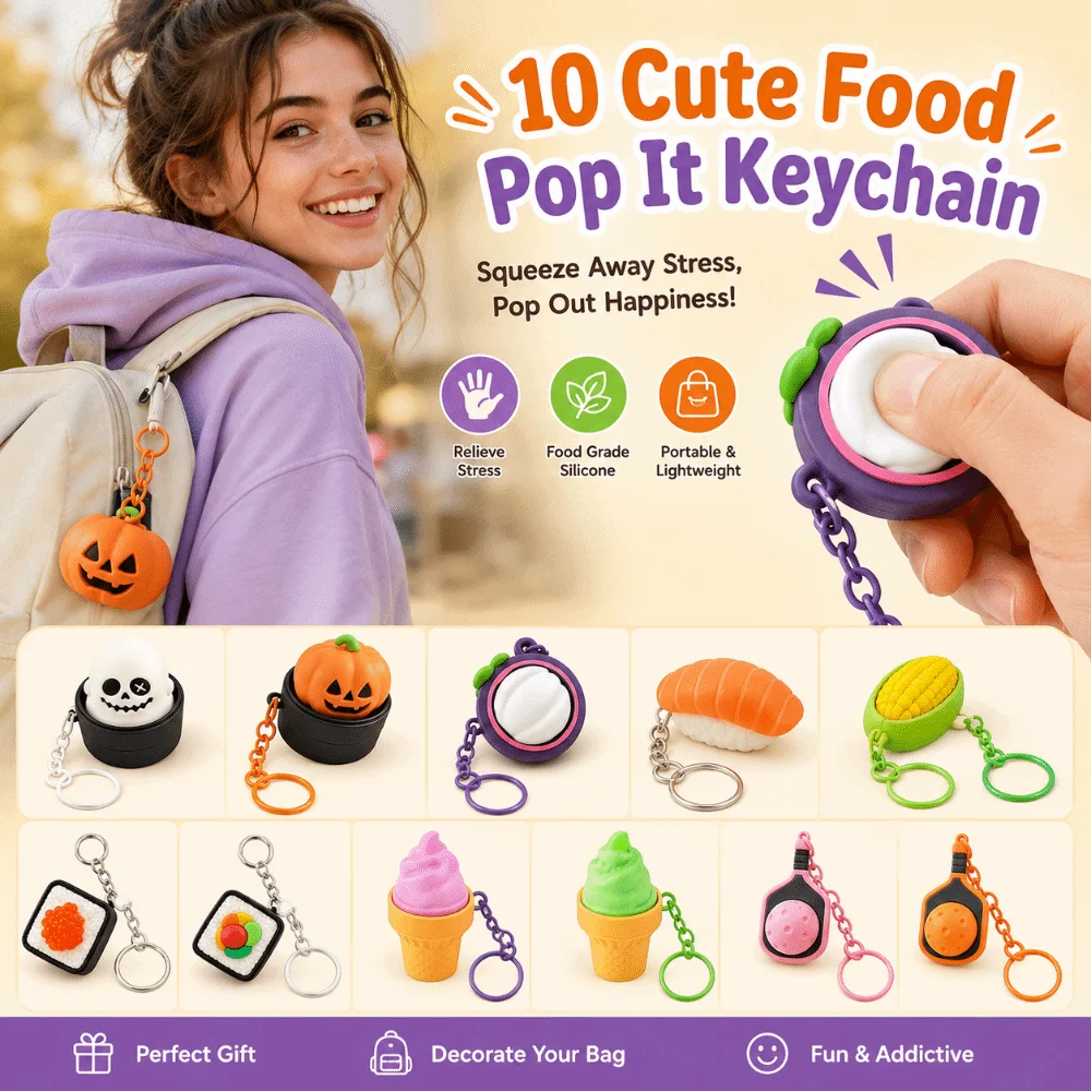 Cartoon Calming Keychain Keys Pumpkin Ghost 3D Printed Anti-stress Toy Pendant Bag Charms Finger Button Foods Clicker Key Chain