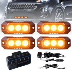 1set 4pcs 3Led with host Strobe Warning Light Strobe Grille Flashing Lightbar Truck Car Beacon Lamp Traffic Light, Car Light