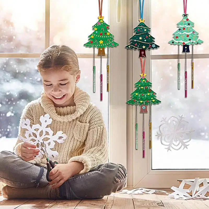 2026 Latest Wooden Christmas Wind Chime Kit Kids Smooth Pendant Home Window Firewall Decor