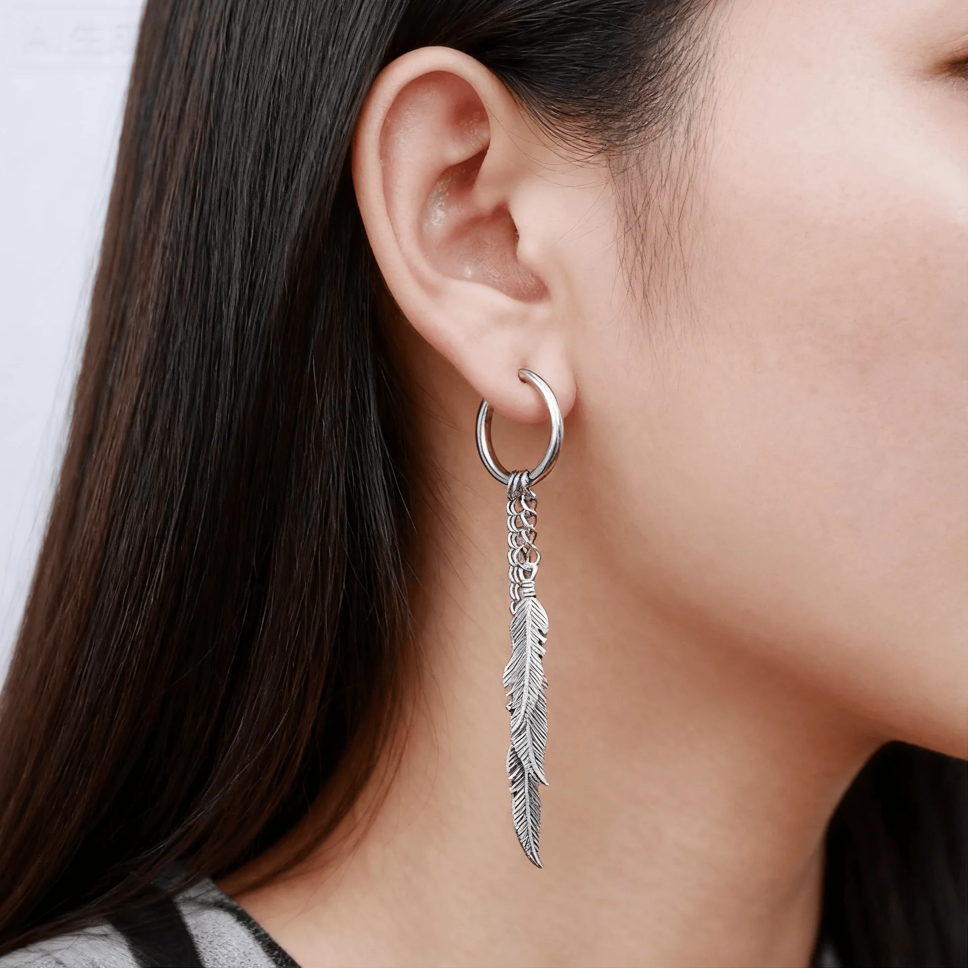 1-10 زوج خمر ريشة ليف وعاء من الستانليس ستيل الأسود ثقب هوب أقراط للسيدات اليومية العصرية Huggie مجوهرات 2025 جديد Y2K #5