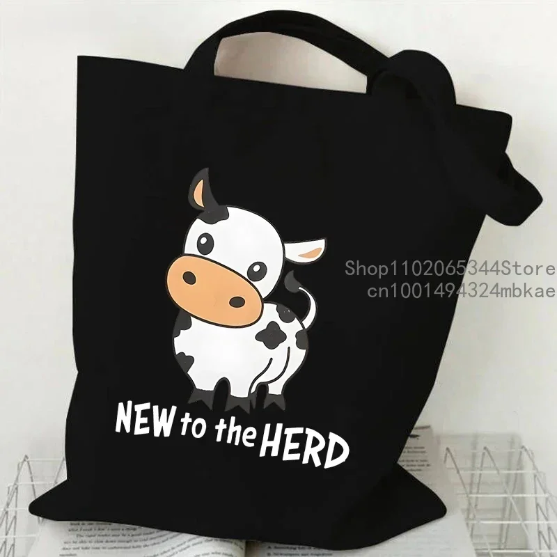 Canvas Tote Bag Sorry I\'m A Bit Moody Today Print Student Shopping Bag Cartoon Cow Graphic Casual Handbag Side Bag for Ladies