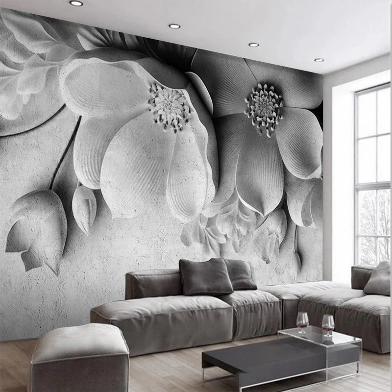 Custom Any Size Modern Cement Gray 3D Floral Background Wallpaper for Wall Environment Friendly Home Interior Decor Mural Paper