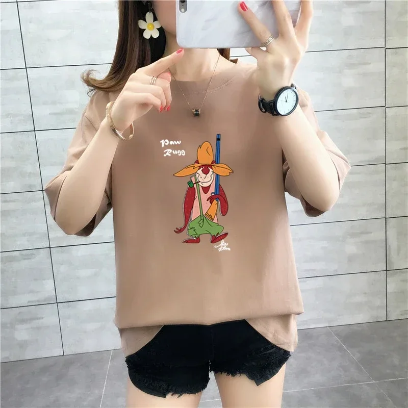 New cotton big size loose short-sleeved body shirt summer irregular t-shirt female five-minute sleeve cotton hundred tops