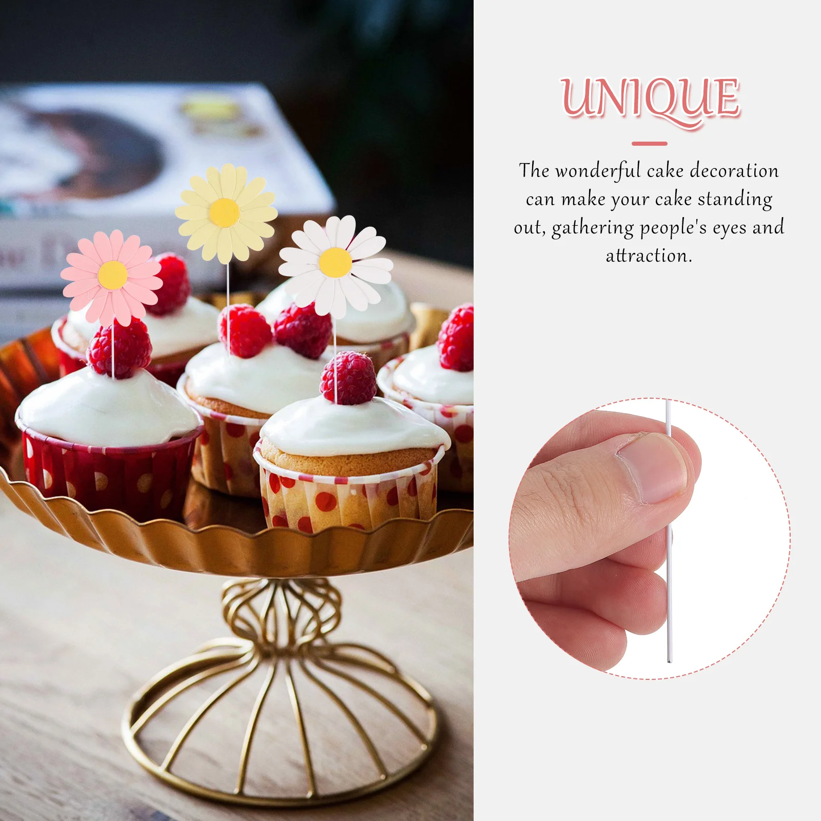 

30Pcs Unique Daisy Floral Cupcake Toppers Eye-Catching Decoration for Cakes Ice Cream Cheese Dishes Daisy Cupcake Toppers
