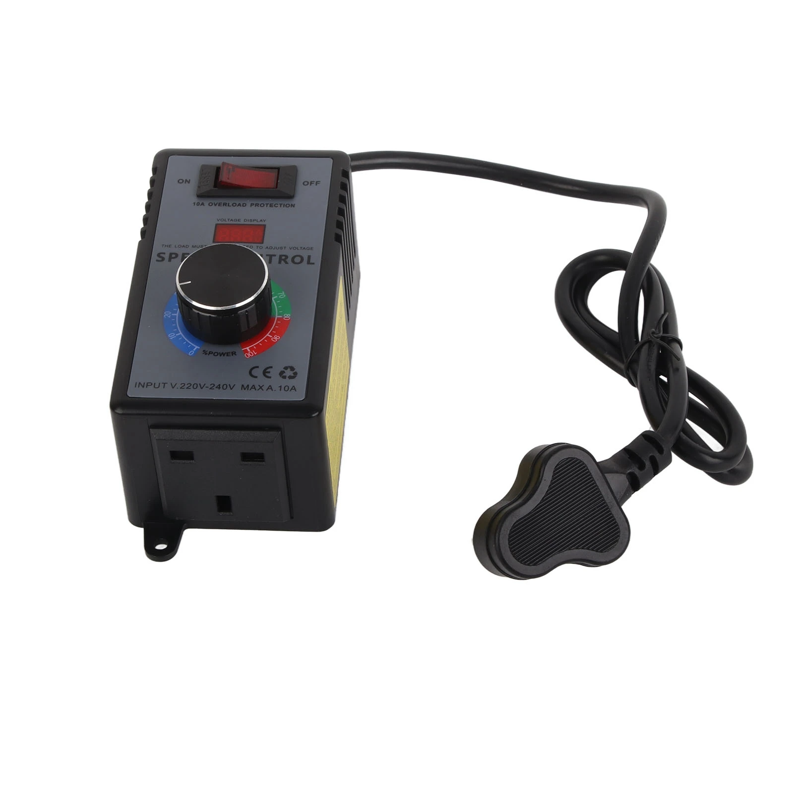 

Регулятор скорости двигателя 10А, выход 0-220 В переменного тока, 220-240 В переменного тока, вход для Великобритании, регулятор скорости вентилятора с защитой от перегрузки