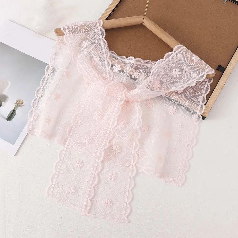 Breathable Thin Lace Shawl Lightweight Waistband Embroidered Shoulder Scarf Polyester Cape Neck Guard Blouse Spring