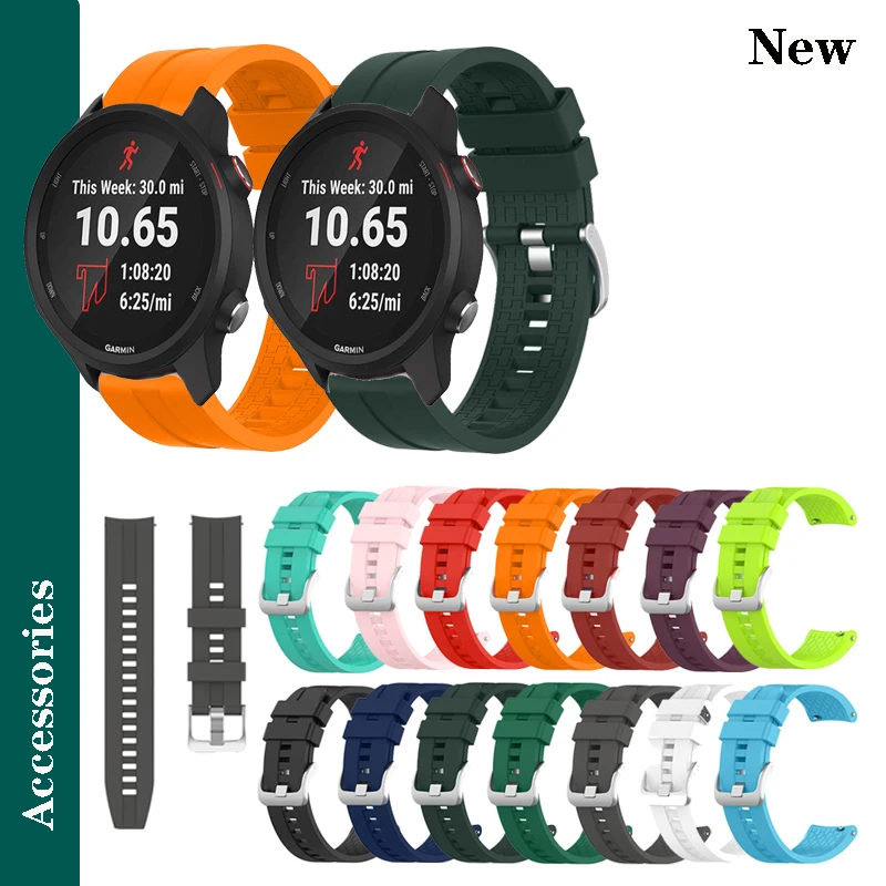 20mm Silicone Watch Band for Garmin Forerunner 158 165 645 245 55 / Vivoactive 3 / Active 5 / Venu Sq 2 Replacement strap