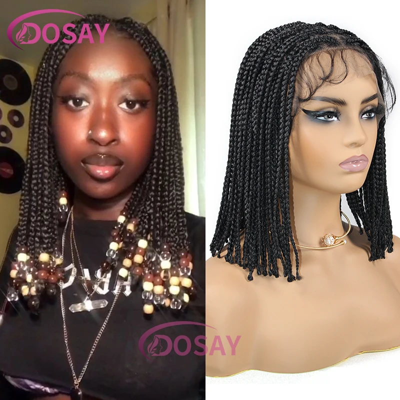 Dosay 10 ''Synthetische Korte Bob Pruik Full Lace Box Vlechten Dreadlock Pruik Knooploze Cornrow Hittebestendige Haak Vlecht Gevlochten Pruik