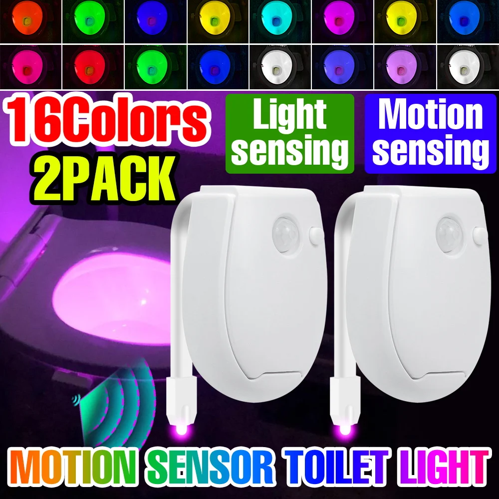 

2pcs LED PIR Motion Sensor Toilet Lamp RGB Washroom Backlight 7 Colors Indoor Atmosphere Nightlight Home Bathroom Decor Lighting