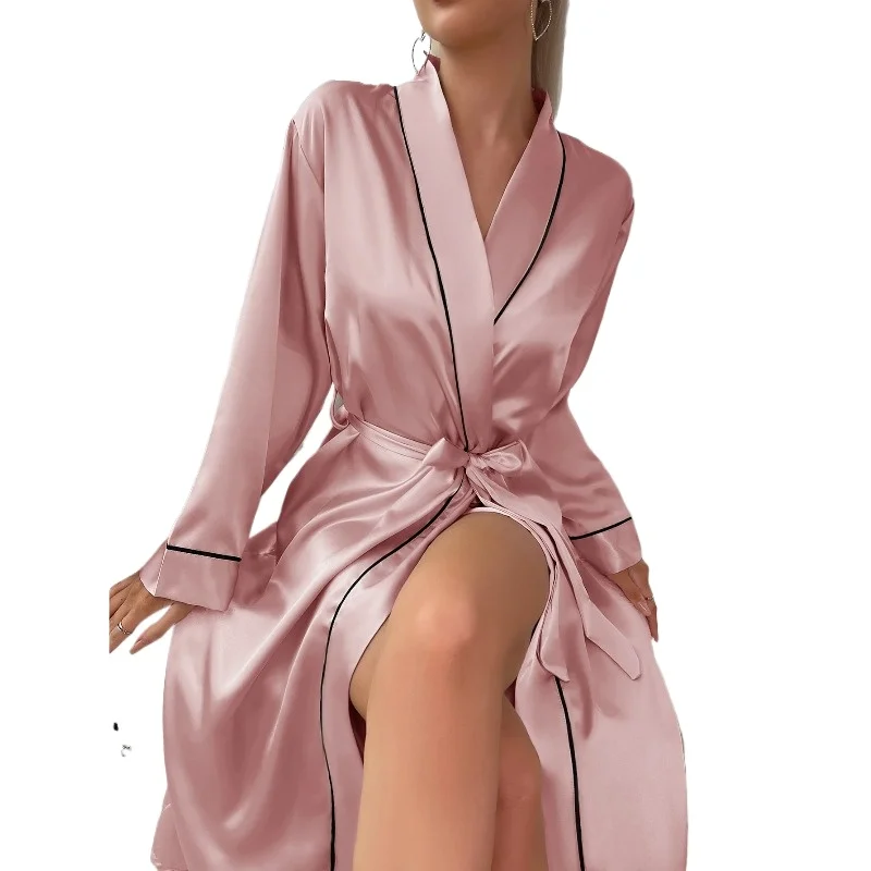 

Long Nightgown Summer Thin Fashion Simple Home Wear Ladies Sexy Cardigan Bathrobe