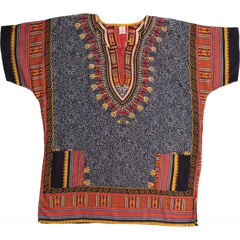 

Sun Dashiki Shirt for Men with Pockets African Tribal Print Boho Top