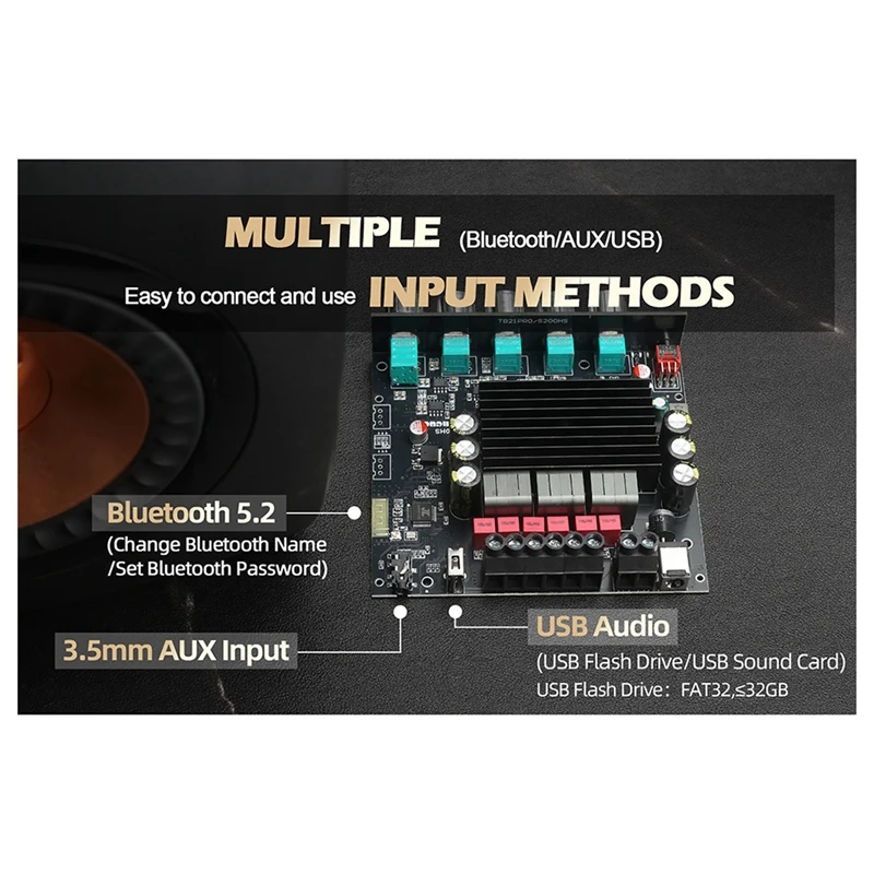 NEW S200HS Bluetooth 5.2 Subwoofer Digital Amplifier Board 2.1 Channel 100W+100W+200W Wide Voltage 12-24V Stereo Hifi