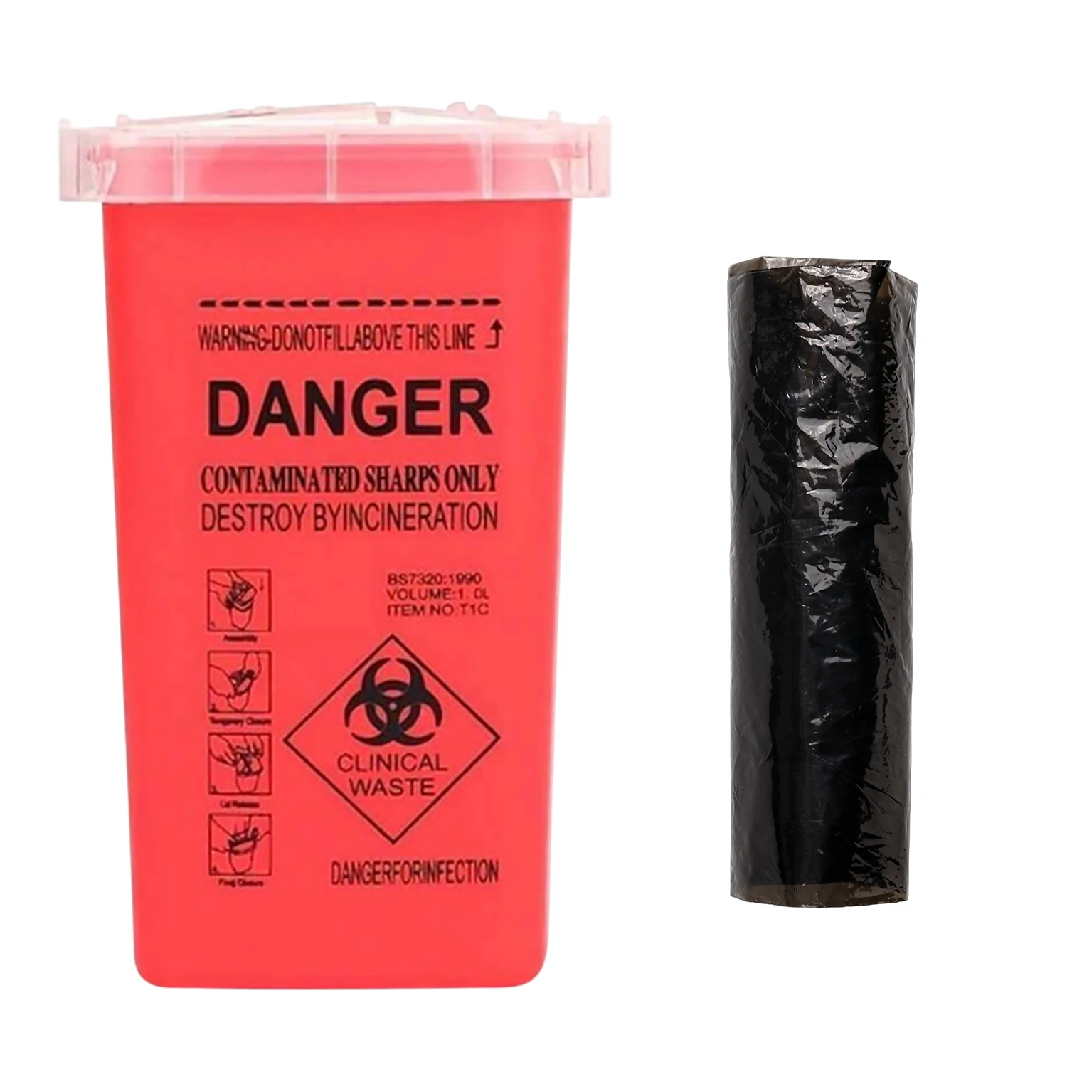 

1L Tattoo Sharps Container 1pc Red Black Yellow with 30pcs Liners Set for Tattoo Needl Tattoo Accessoriese Waste Disposal