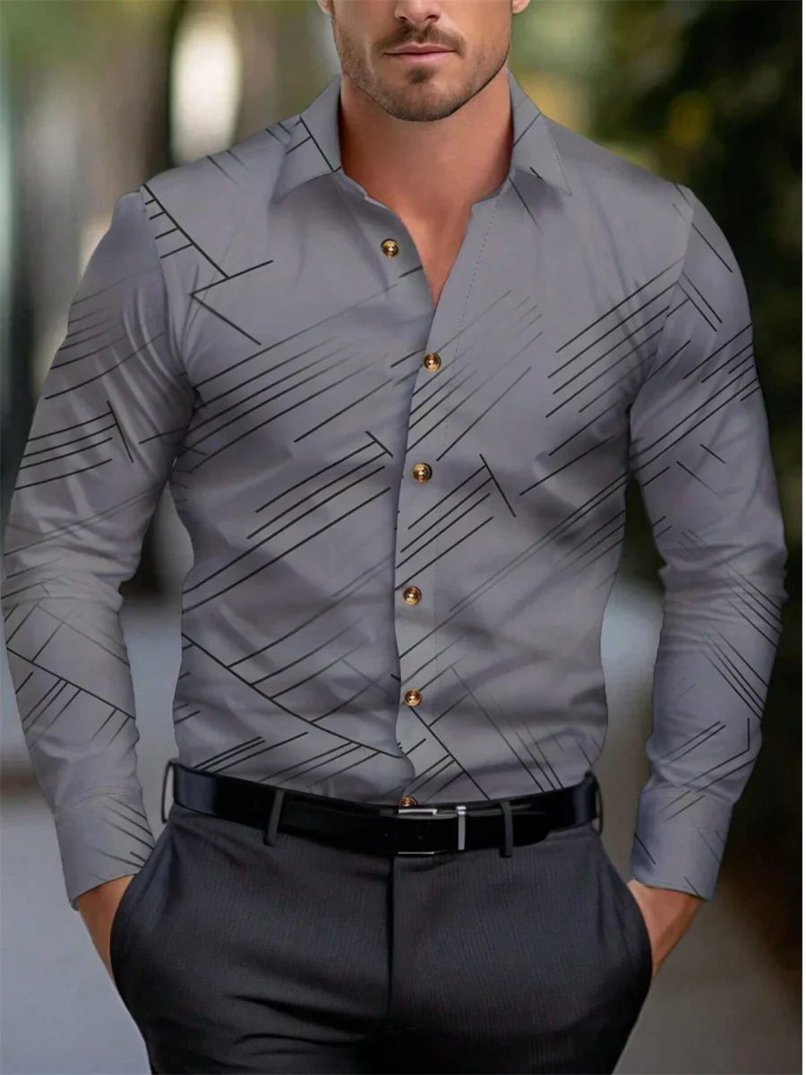 

3D Printing Various Colors Lapel Long-sleeved shirt Dazzling Cool Trend Men's Clothing Comfortable Breathable Male Top