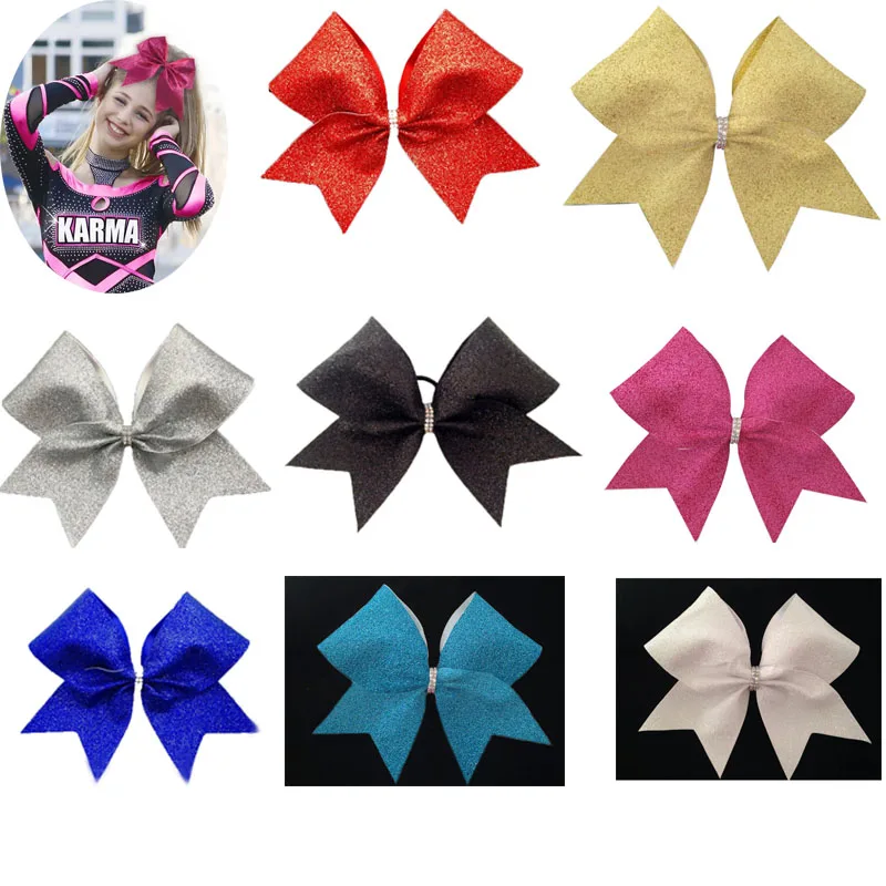 10pieces New  Silver Glitter Ombre Cheer Bow Cheerleading Dance 7.5inch Hair Bow With Elastic Rubber Band