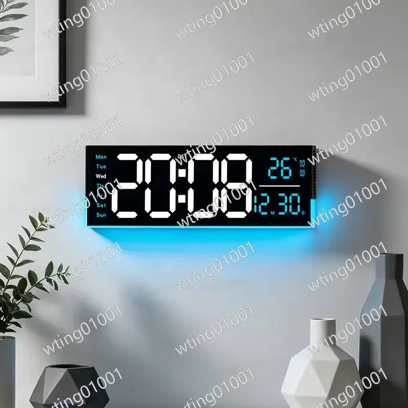 Colorful Atmosphere Digital Wall Clock with Temperature Date Week Display Wall Mount Electronic Alarm Clock for Living Room