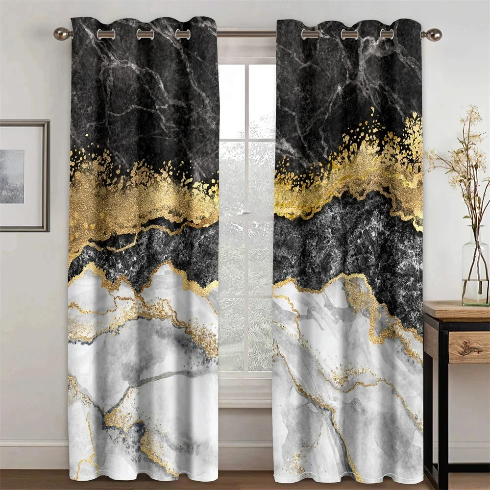 Marble Window Curtains -2 Panels Geometric Curtain Abstract Art Pattern Window Treatments for Bedroom Living Room Office Kitchen