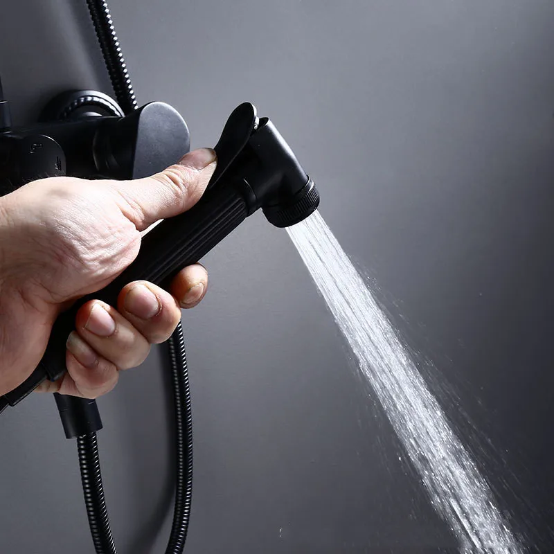 Black All-copper Four-speed Multi-function Spray Gun Bathroom Toilet Shower Set