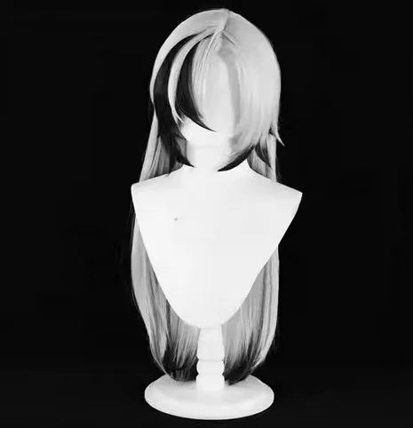 Star Rail Boothill Cosplay Wigs 80cm White Mixed Black Synthetic Hair