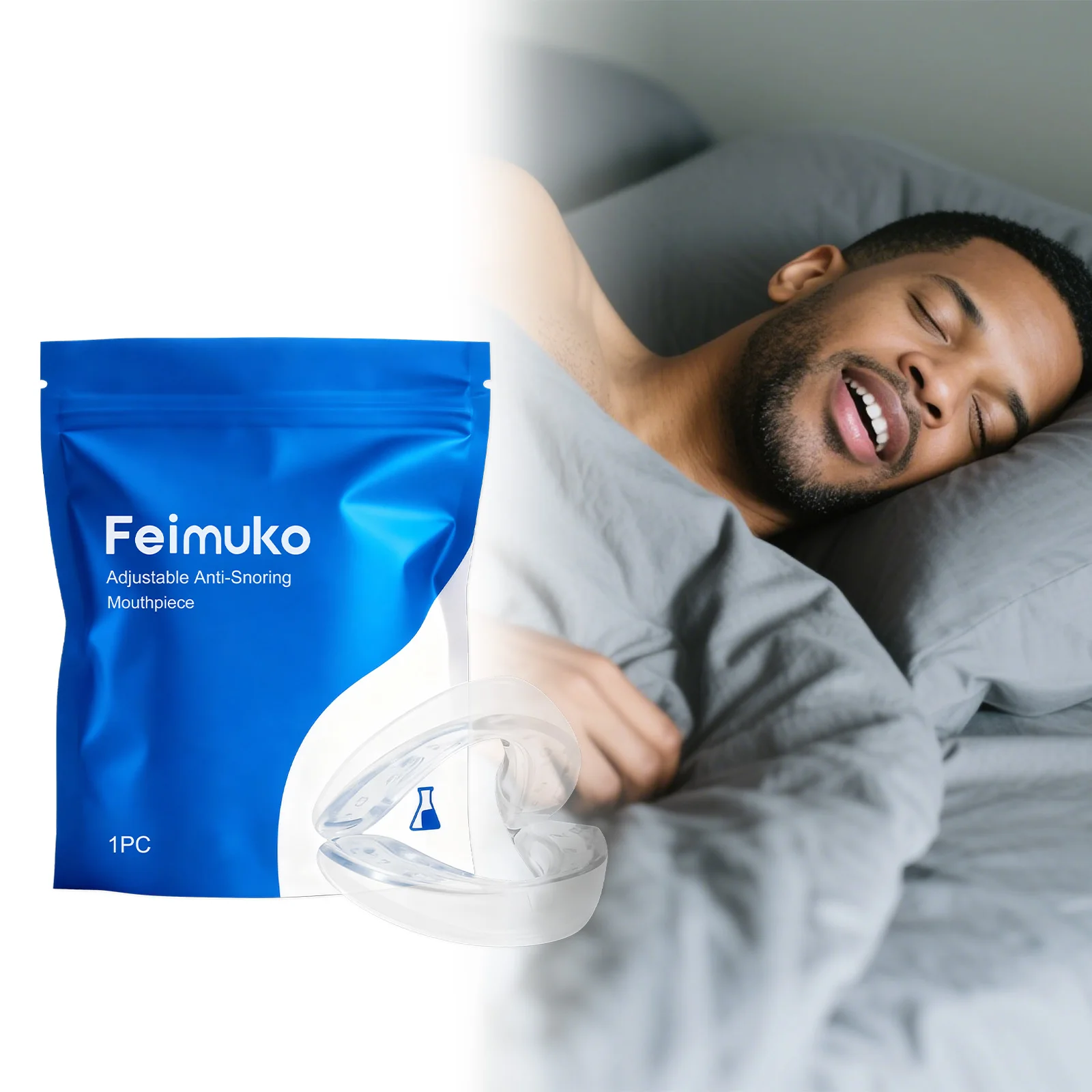 Feimuko Anti Snoring Mouth Guard Comfortable Sleep Teeth Grinding Mouthpiece Portable Travel Sleep Aid Device Smooth Fit Night