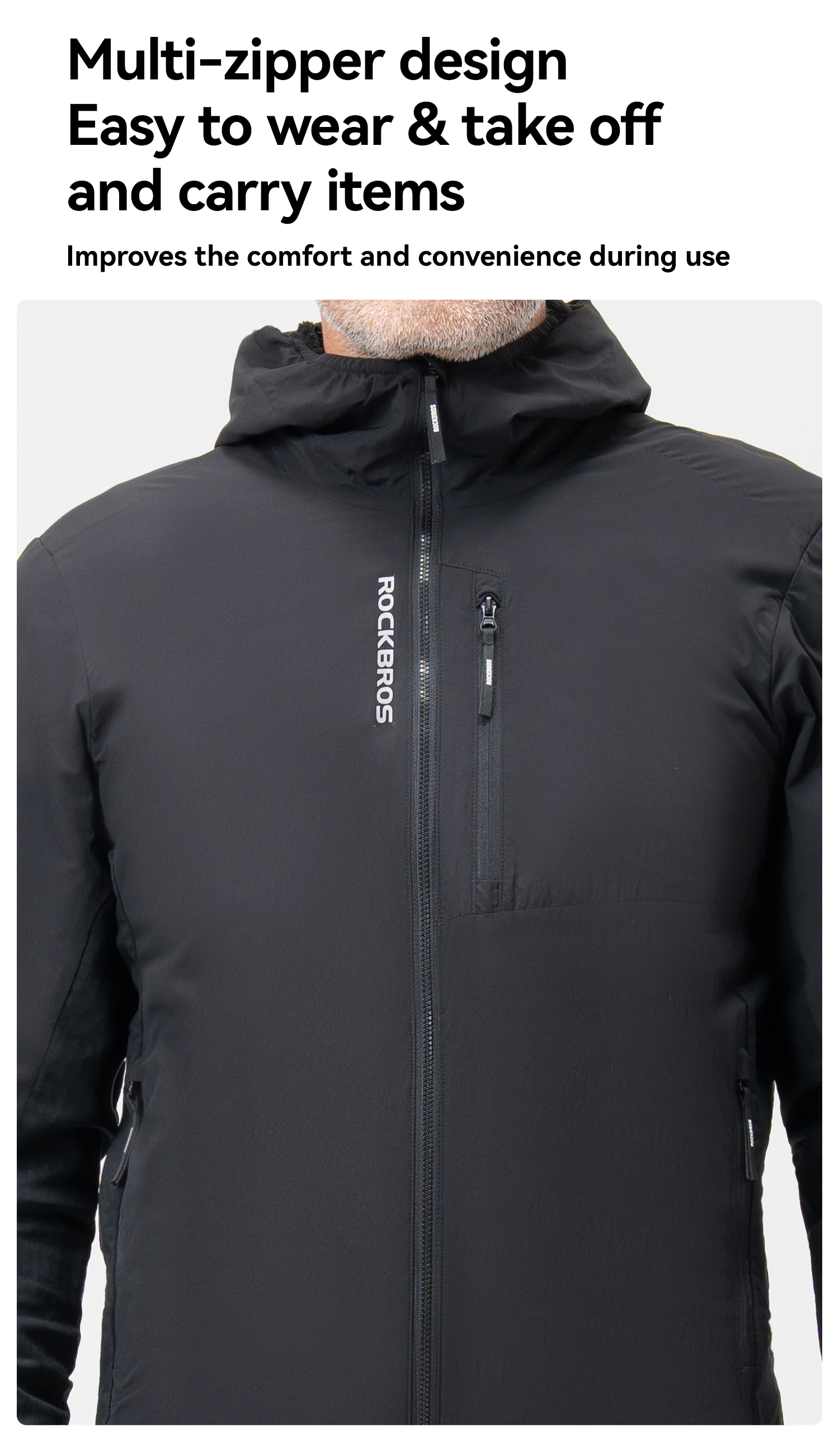 ROCKBROS Fahrradjacke Doppellagig Warm Winter Thermo-Fleece Verschleißfeste Kleidung Langarm mit Tasche Winddicht – Detail 7