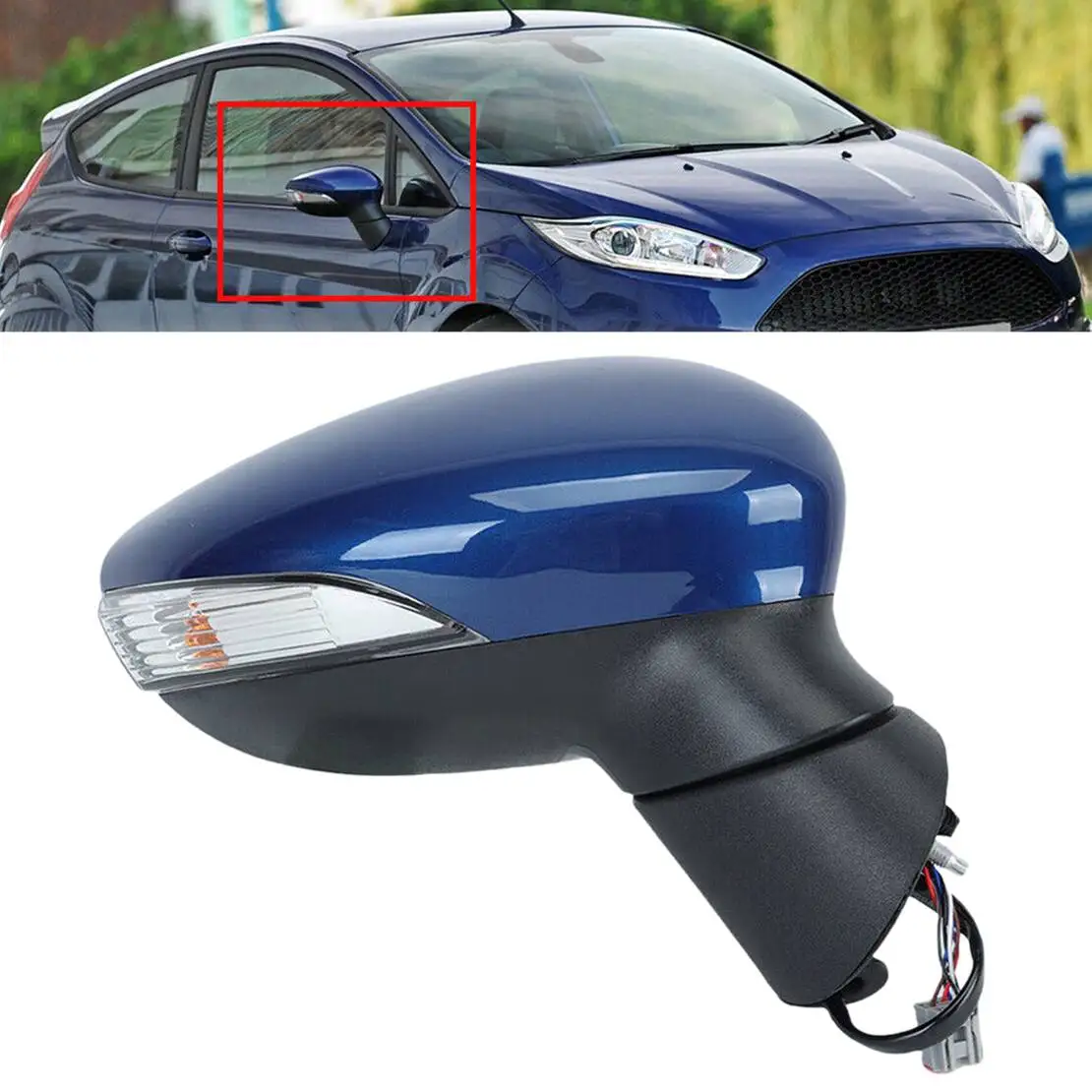 Blue Right Side Electric Wing Rearview Mirror Assembly Fit for Ford Fiesta MK7 2013 2014 2015 2016 2017
